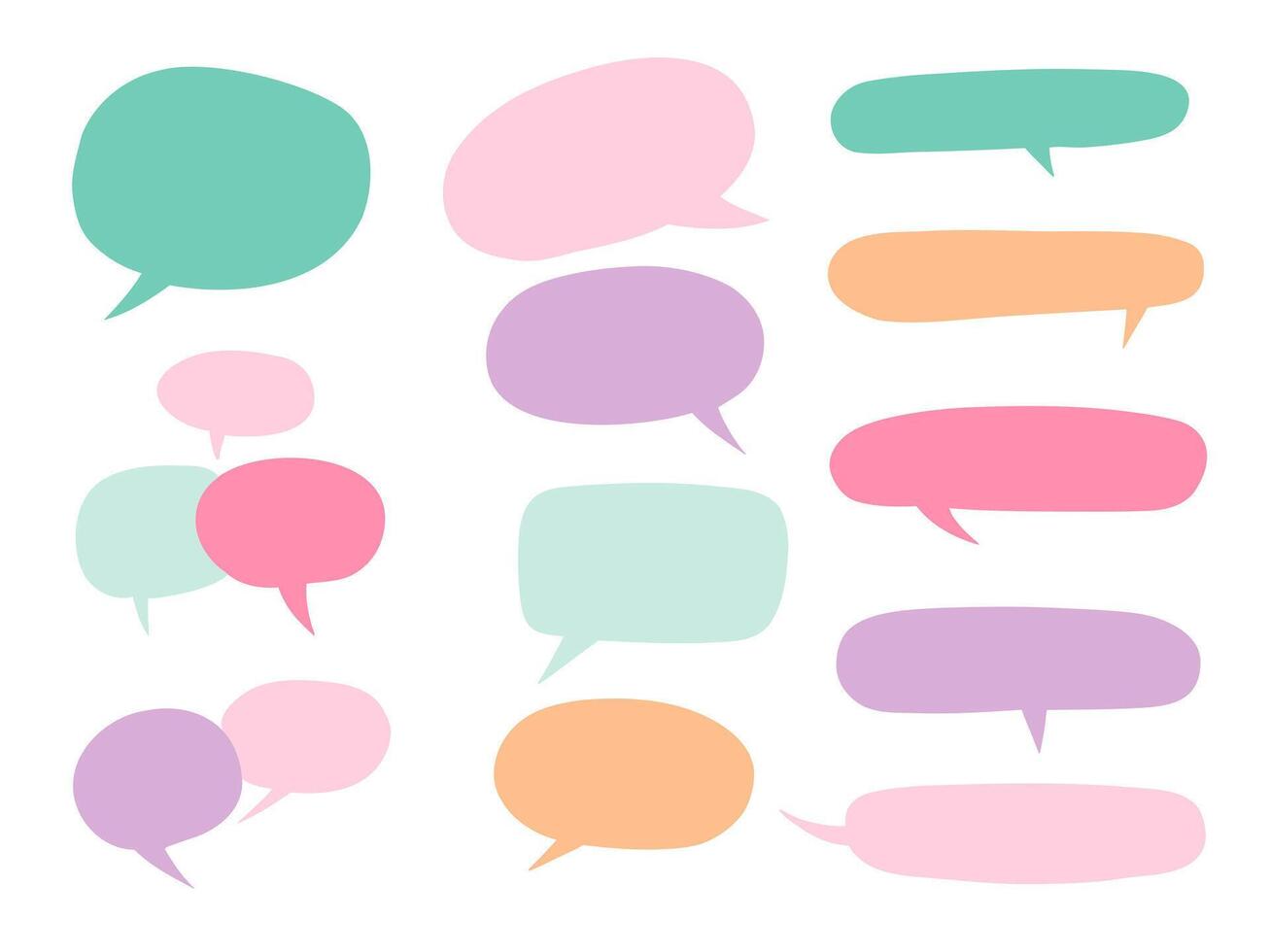 Freeform Pastel Speech Bubble Shape. A colorful set of twelve freeform pastel speech bubbles in various shapes including oval square rounded and forms in soft tones. Perfect for chats captions vector