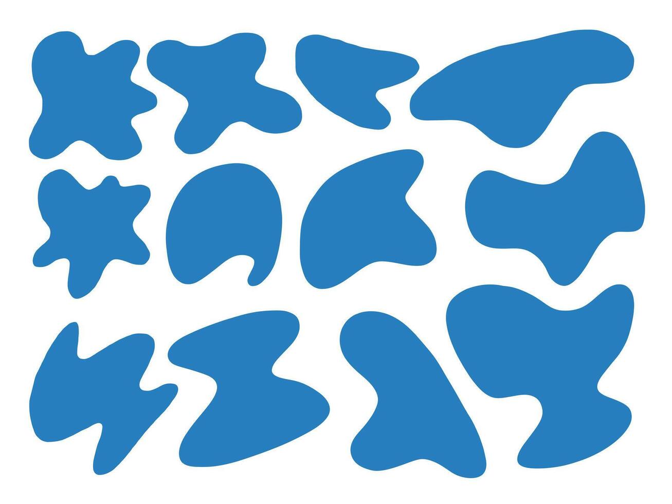 Freeform Abstract Blue Blob Collection. A collection of abstract blue blob shapes with playful silhouettes and soft organic contours designed in a bold style. Perfect for backgrounds visual elements vector