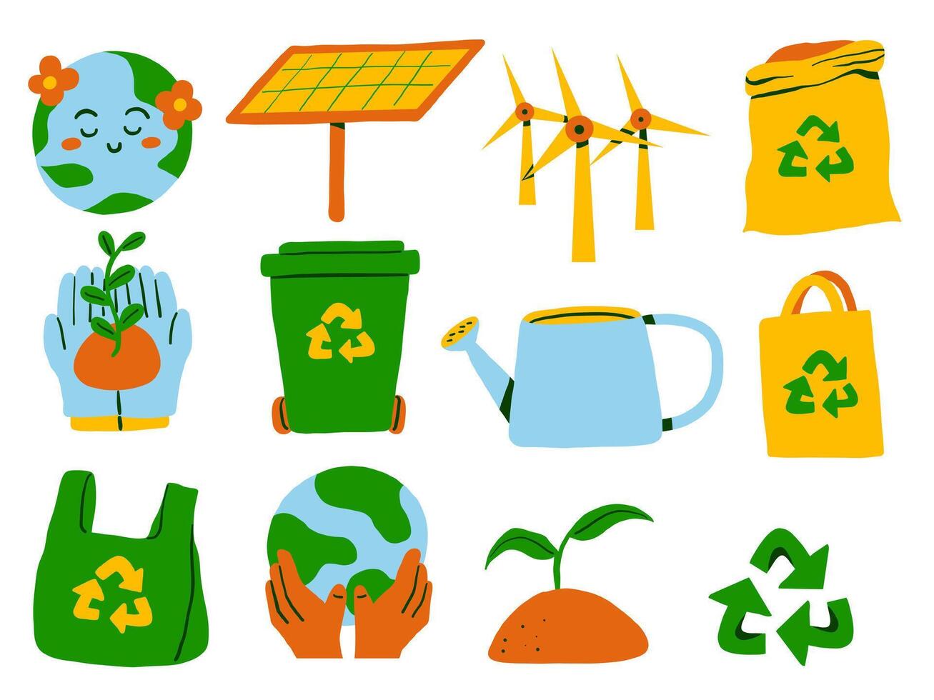 Illustration of eco-friendly symbols and practices vector