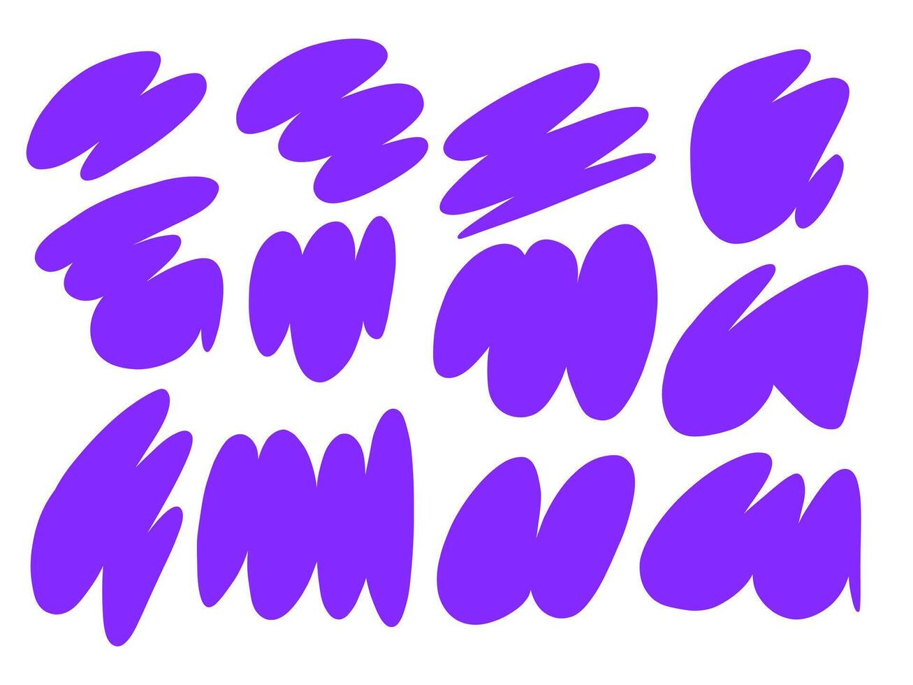 Freeform Abstract Blob Stroke Element. A modern collection of 12 abstract purple blob stroke elements with unique brush shapes and artistic distortion. Perfect for social media visual branding vector