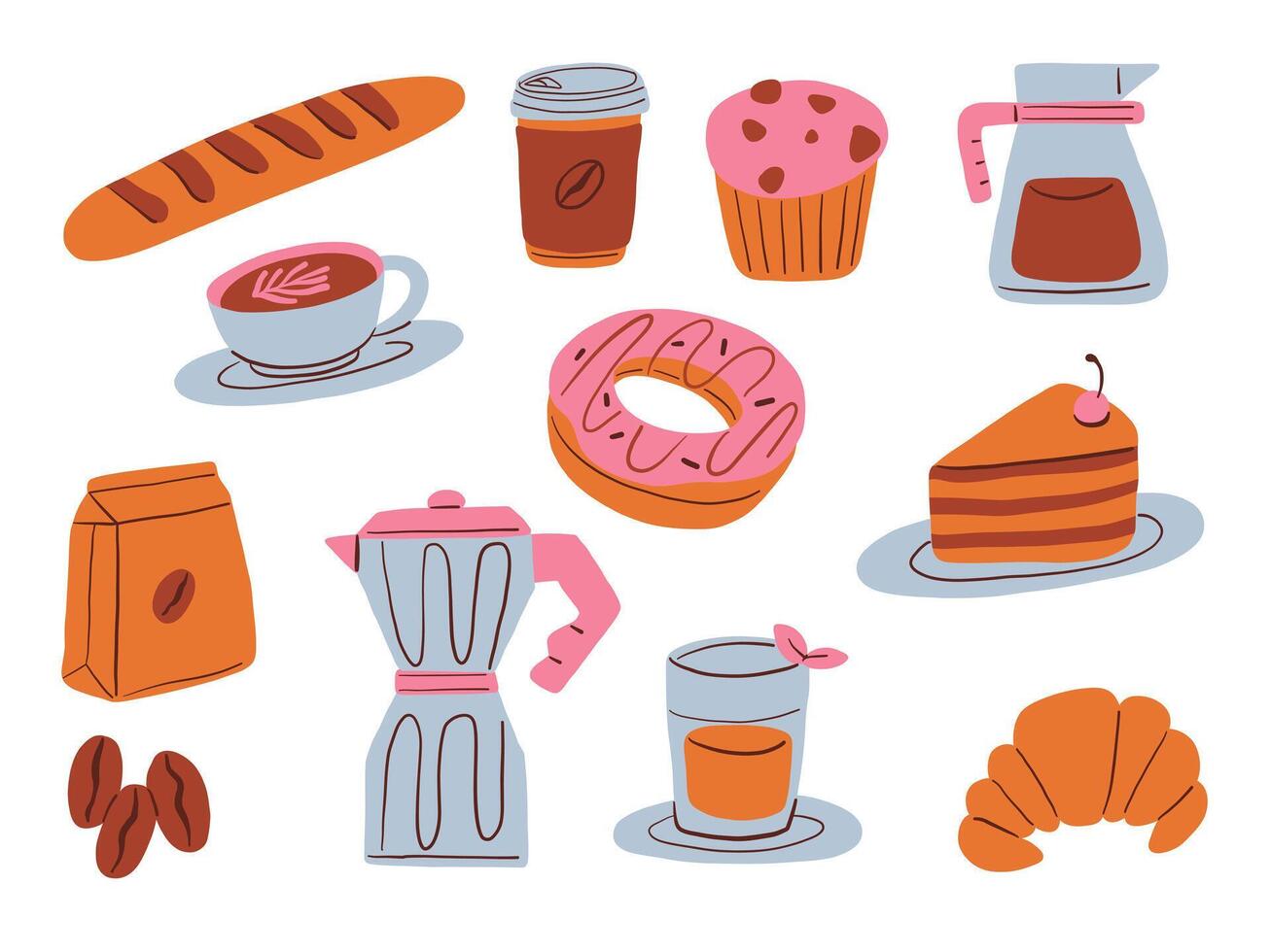 Breakfast foods and beverages illustration vector
