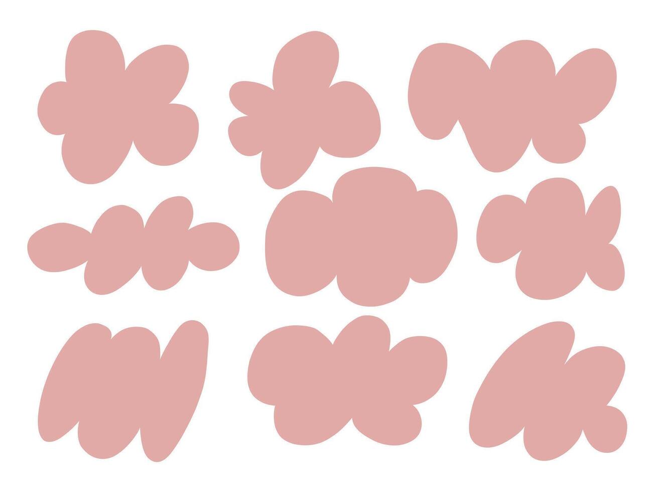 Abstract Pink Cloud Blob Line Art. A playful collection of 9 abstract pink blob shapes inspired by cloud forms and freeform silhouettes in soft line art style. Perfect for modern design projects vector