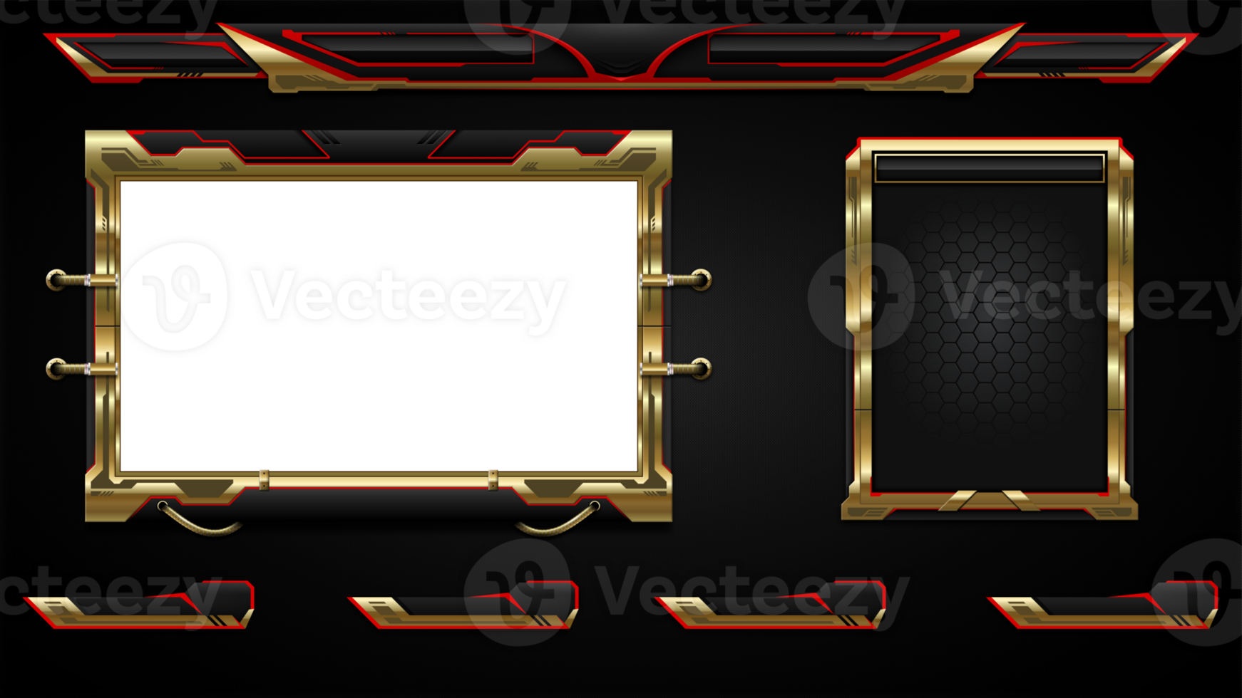 Gold and black frame set with red and black elements png