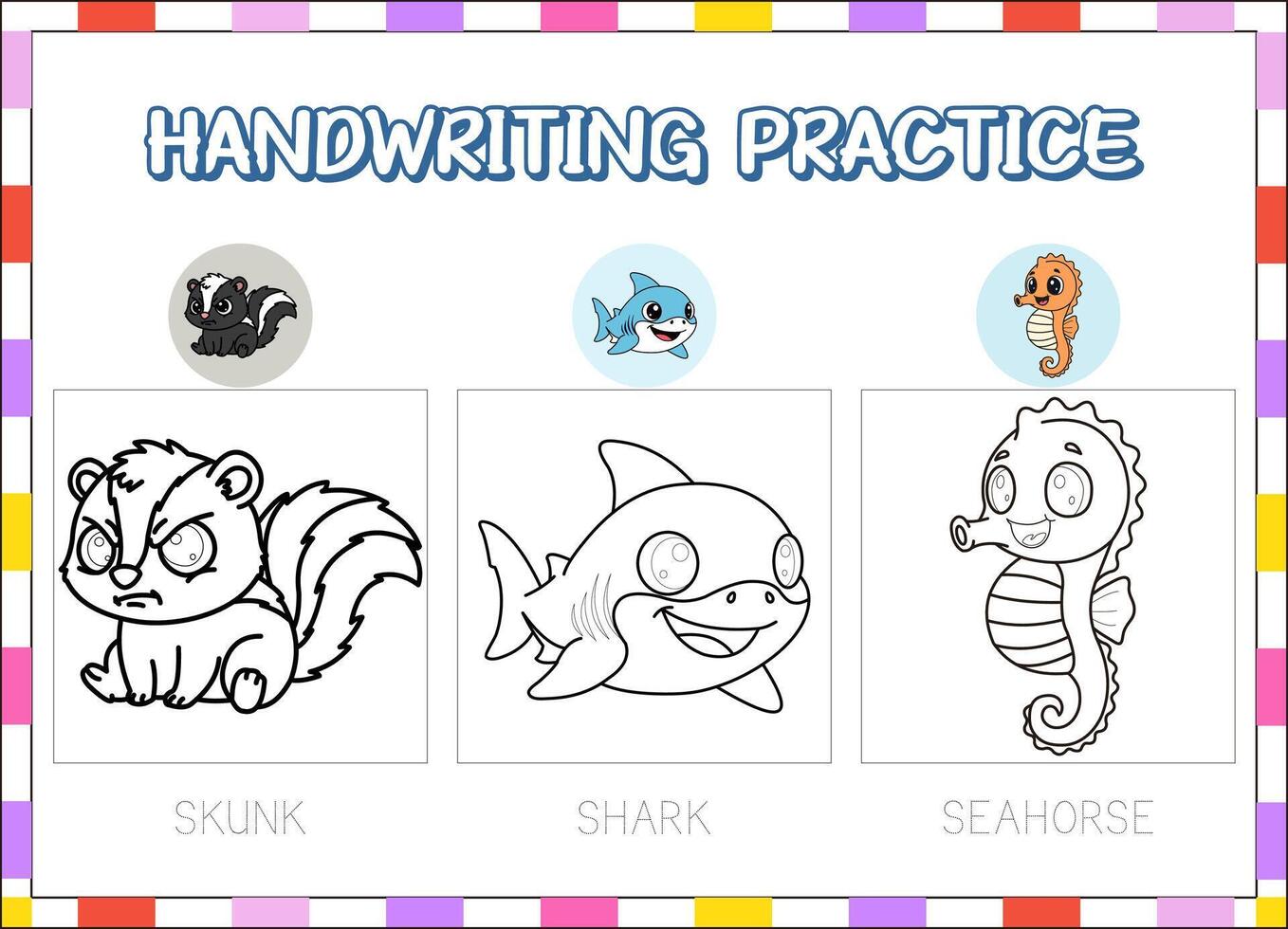 Handwriting practice with animals vector