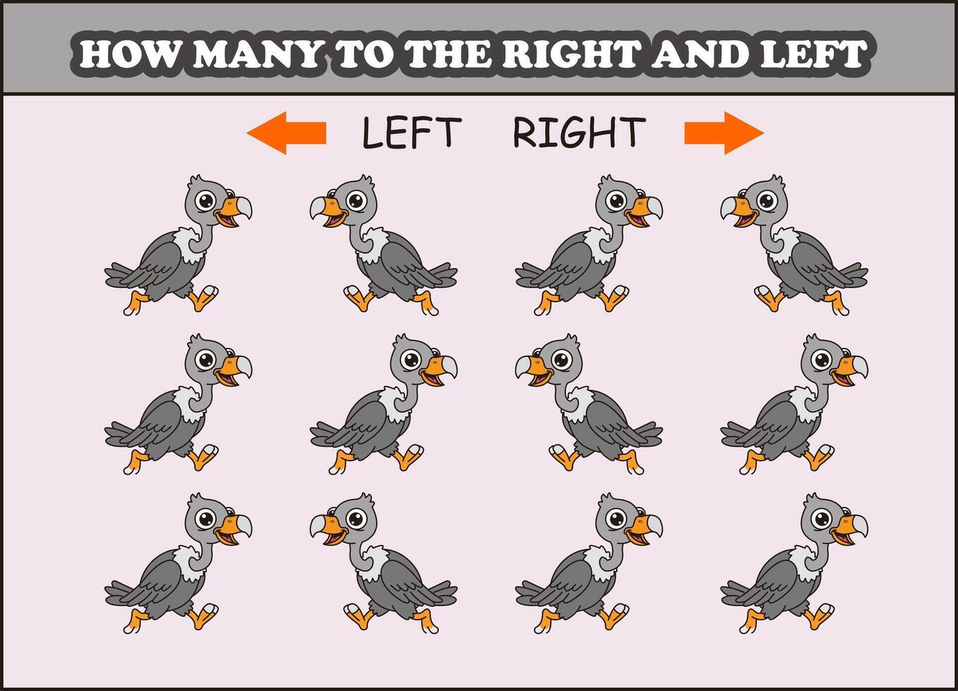Left and right bird counting quiz vector