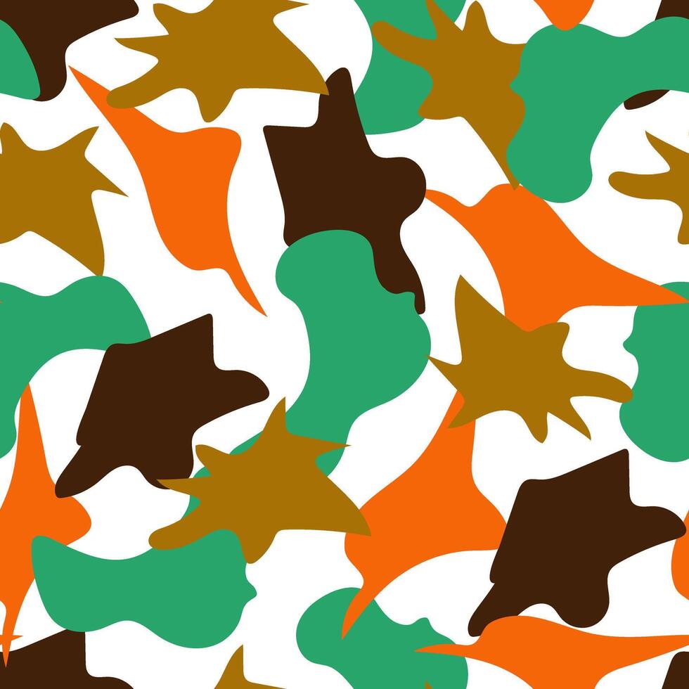 Simple seamless pattern in doodle style. Multicolored curves shapes on a white background. For prints of fabric, packaging, textile products, camouflage clothing. vector