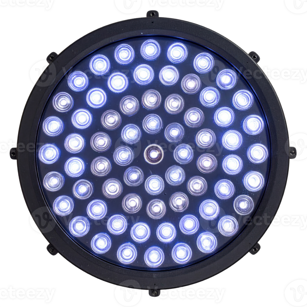 Circular Blue LED Light Fixture for Illumination on Transparent Background png