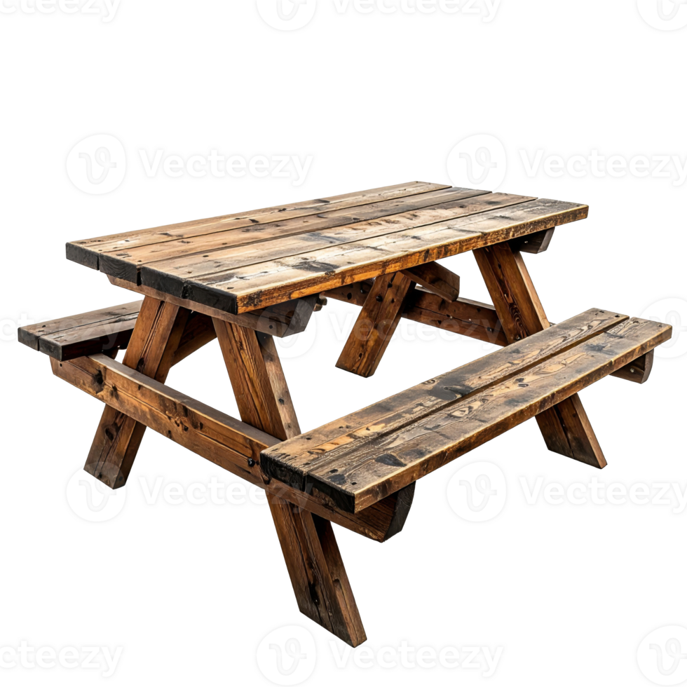 Wooden Picnic Table with Rustic Design on Transparent Background for Outdoor Use png