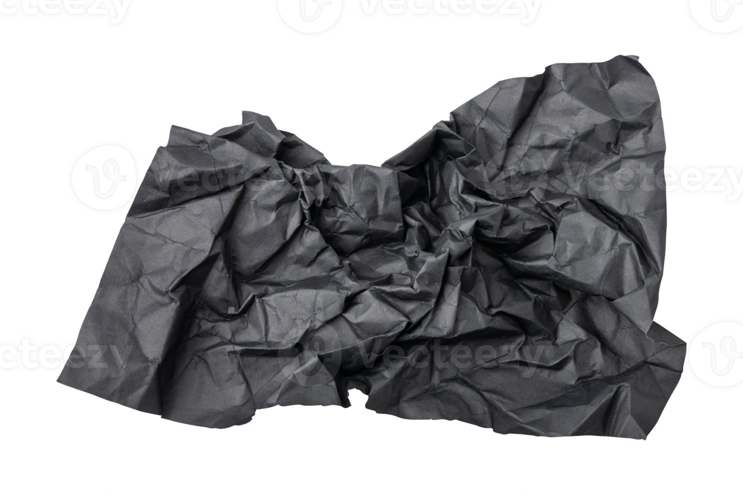 Black wrinkled crumpled paper isolated on transparent background png