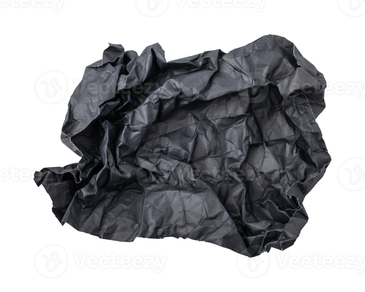Black crumpled paper isolated on transparent background png