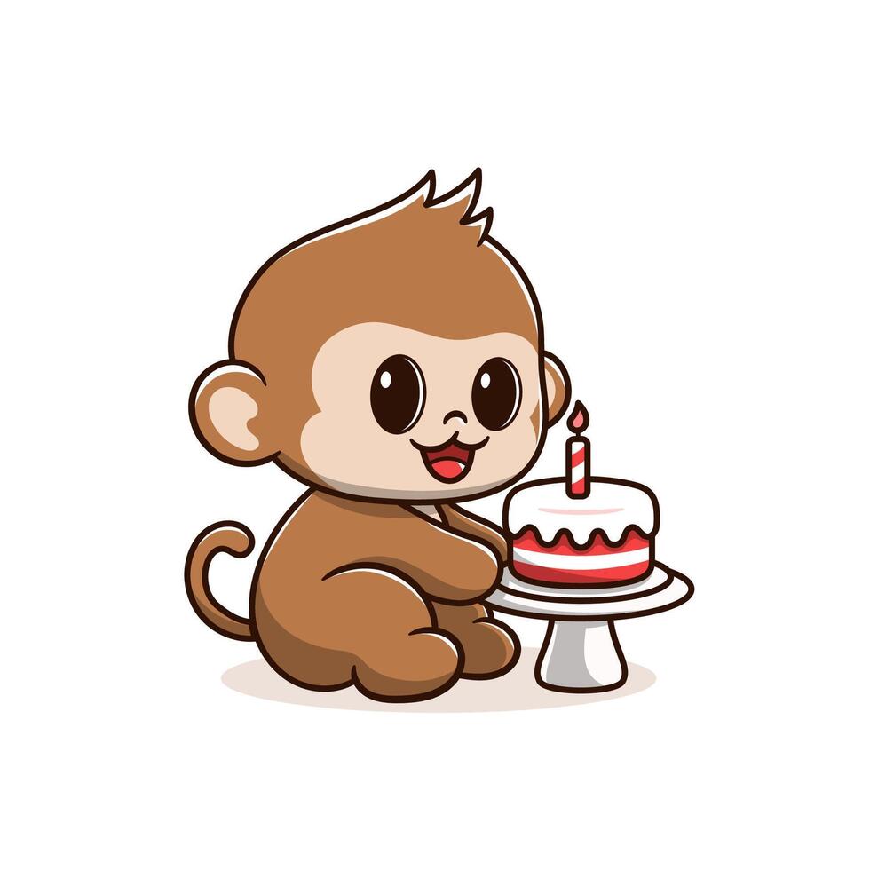 monkey and birthday cake vector