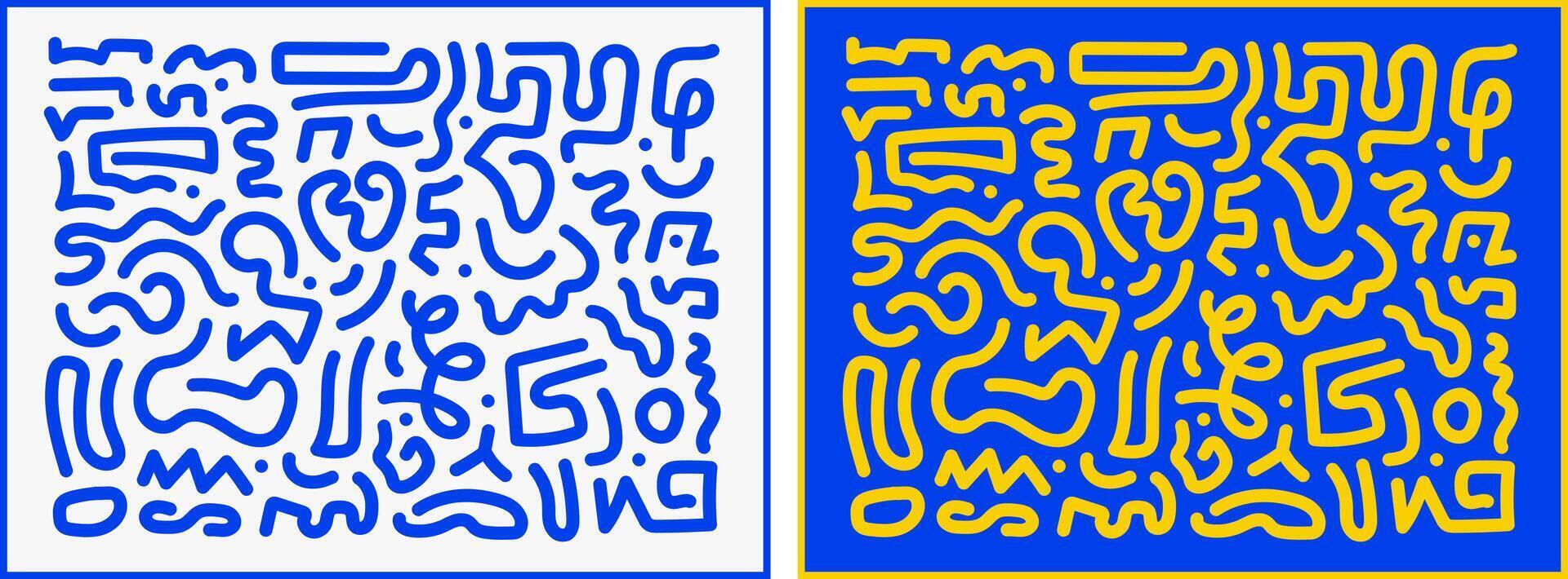 Abstract blue and yellow line art vector