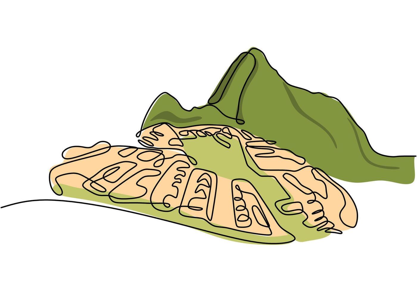 Machu Picchu one line drawing vector