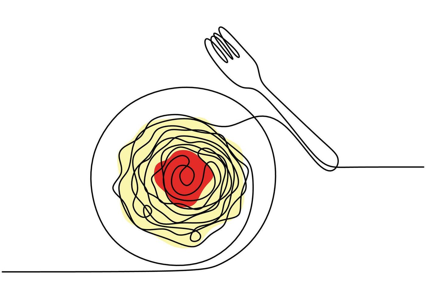 Continuous one line drawing of spaghetti. Illustration for delicious meal and food concepts. vector