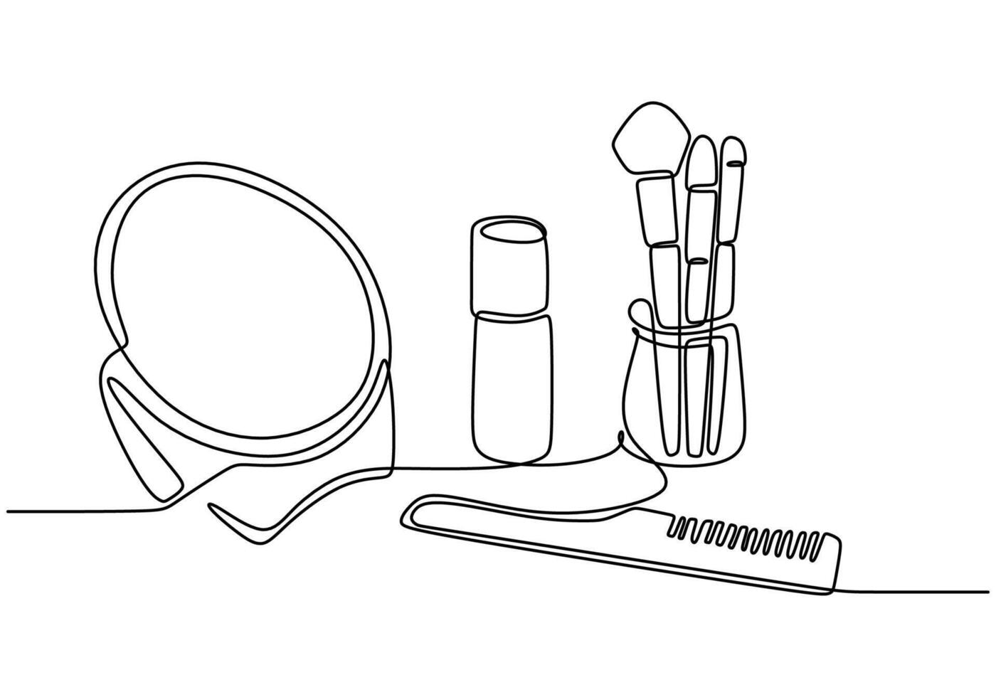Arranged makeup tools line art vector