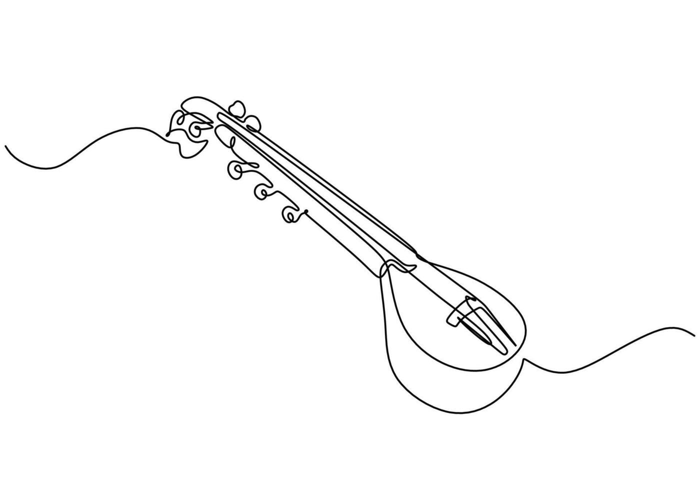Sitar Indian traditional instrument line art vector