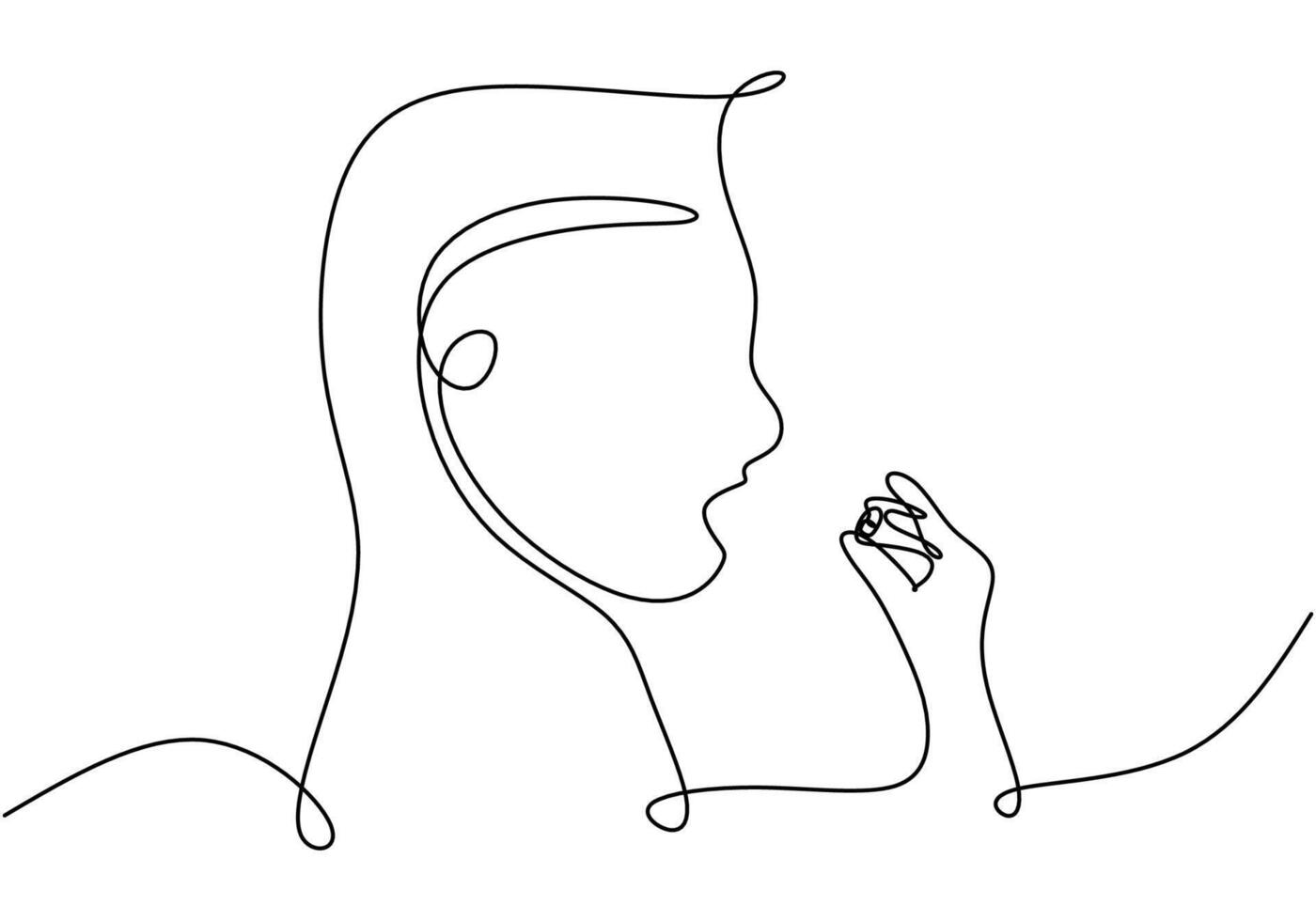 Person Taking Capsule Medicine. Continuous line drawing of healthcare concept, minimalist illustration. vector
