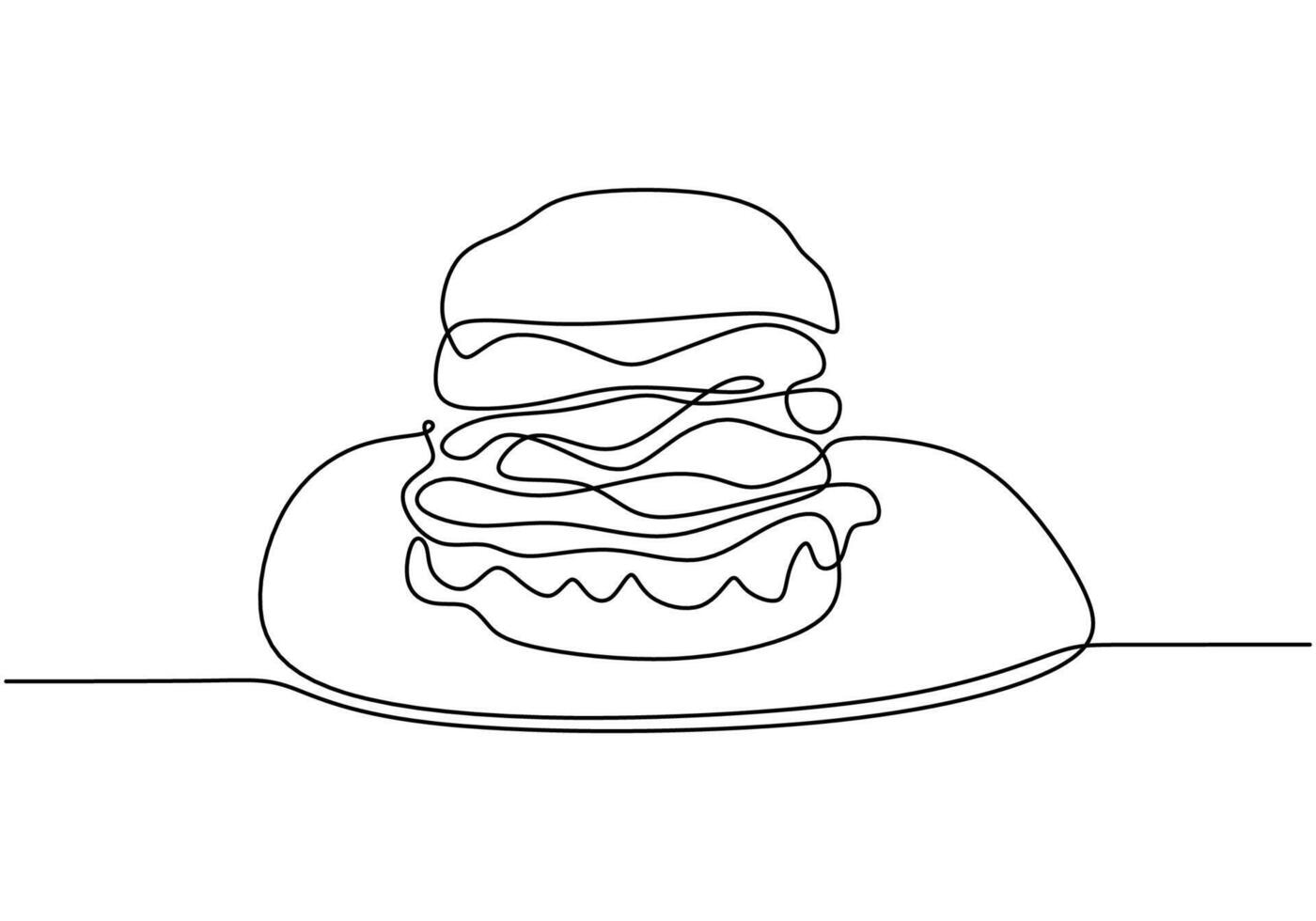 Continuous line drawing of a big hamburger. Minimalist illustration for food and drink concepts. vector
