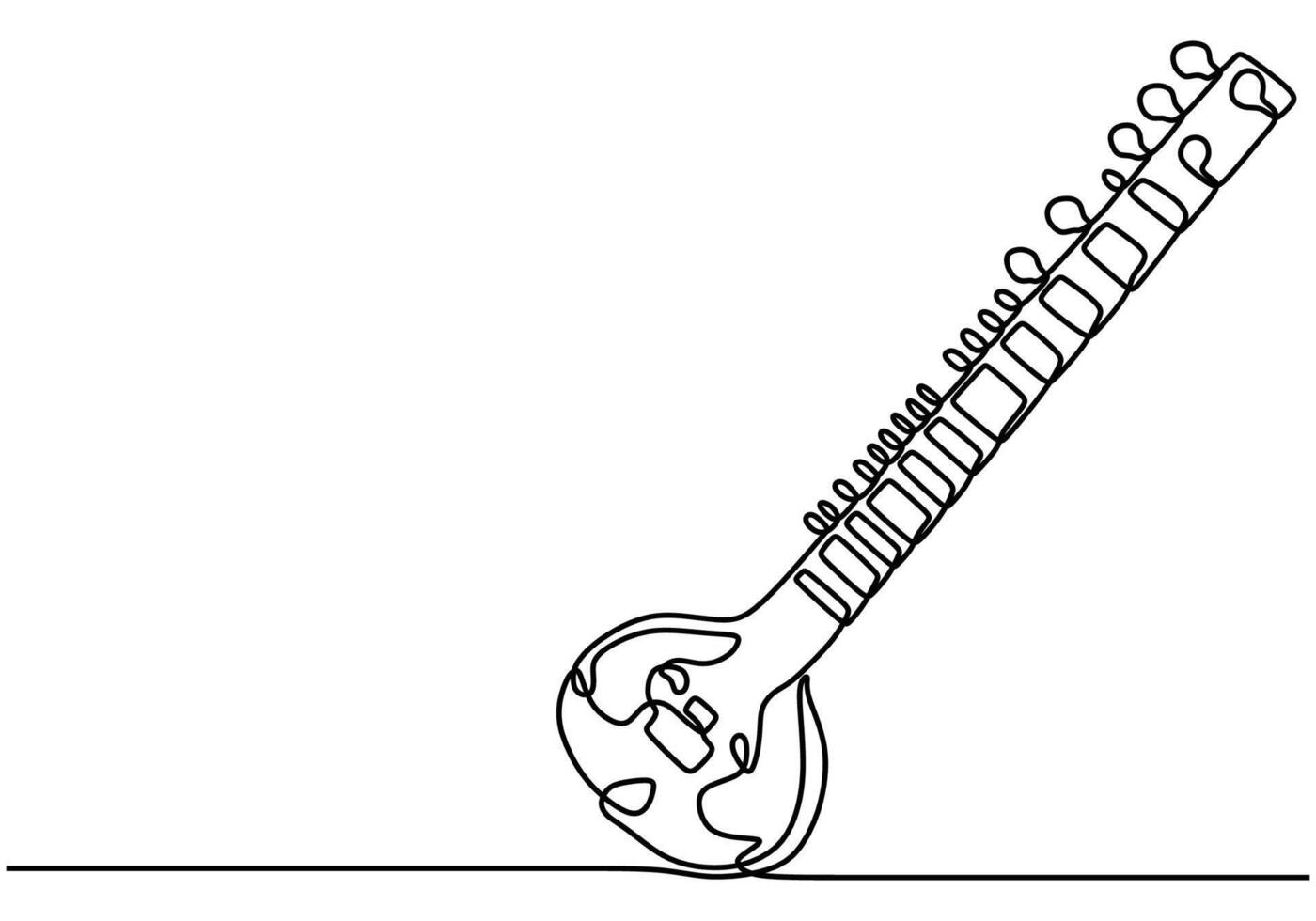 Indian Sitar instrument one line drawing vector