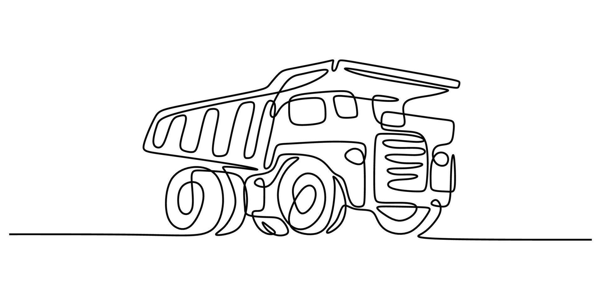 Big construction vehicle single line drawing vector