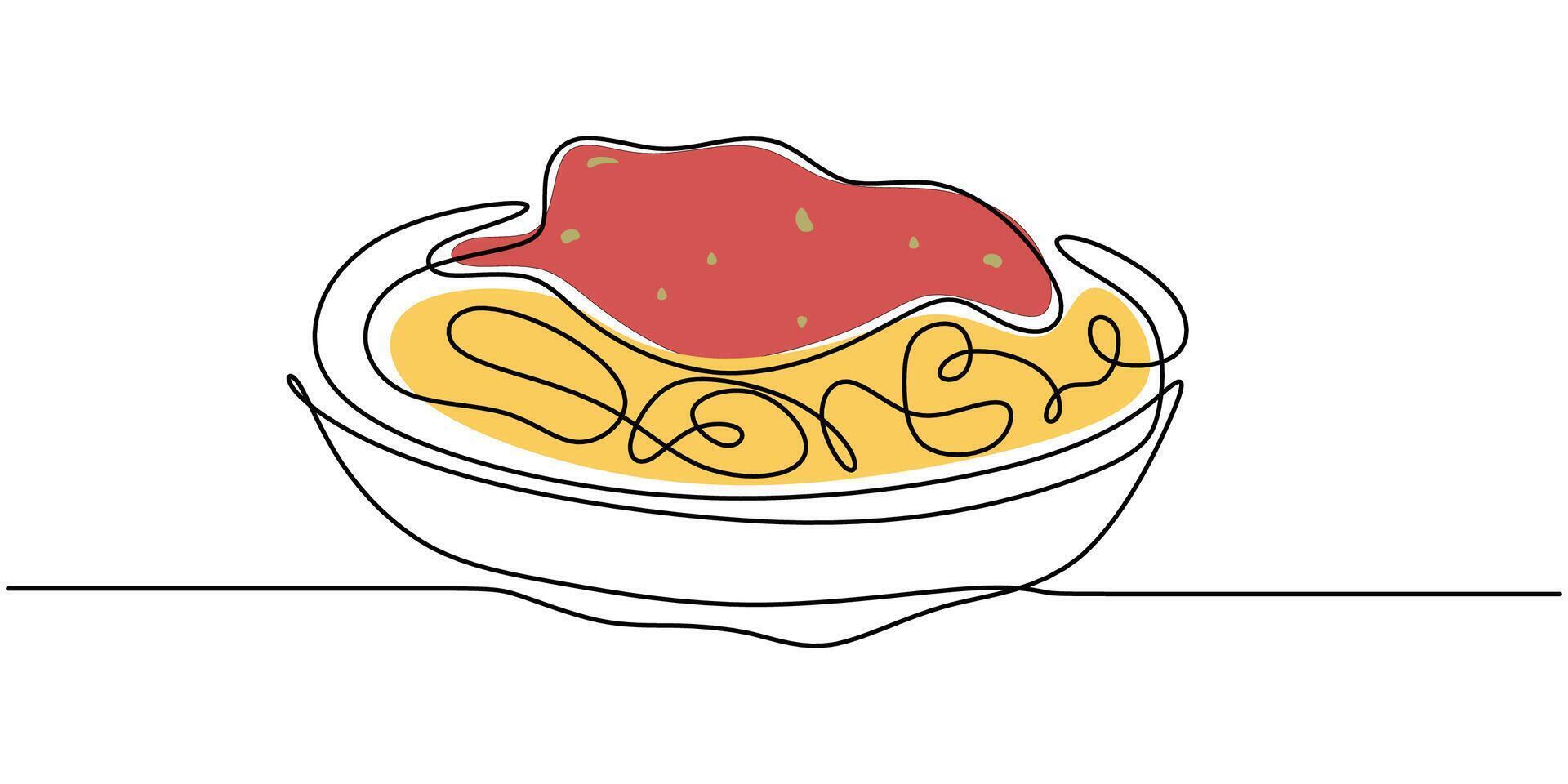 Plate of spaghetti one line drawing vector