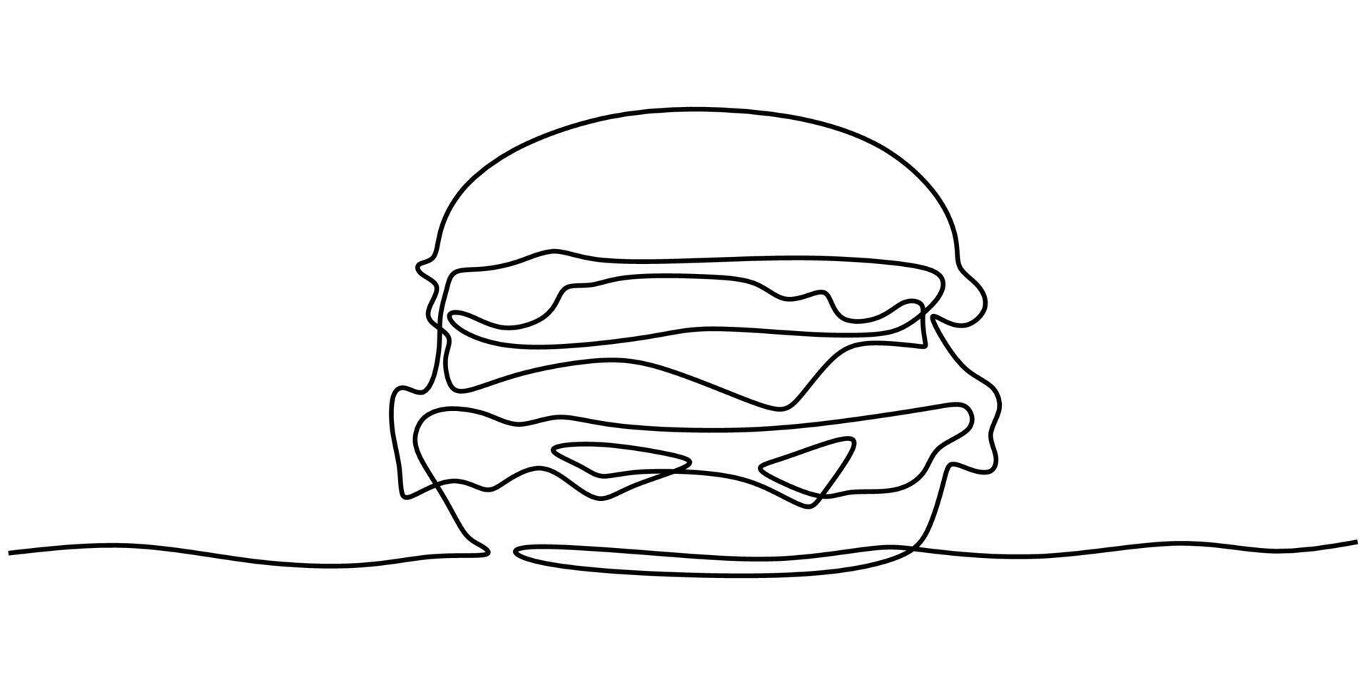 Large hamburger fast food line art vector