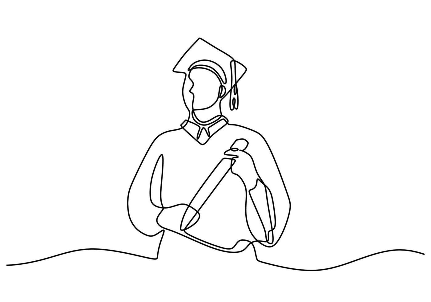 Man in graduation attire line art vector