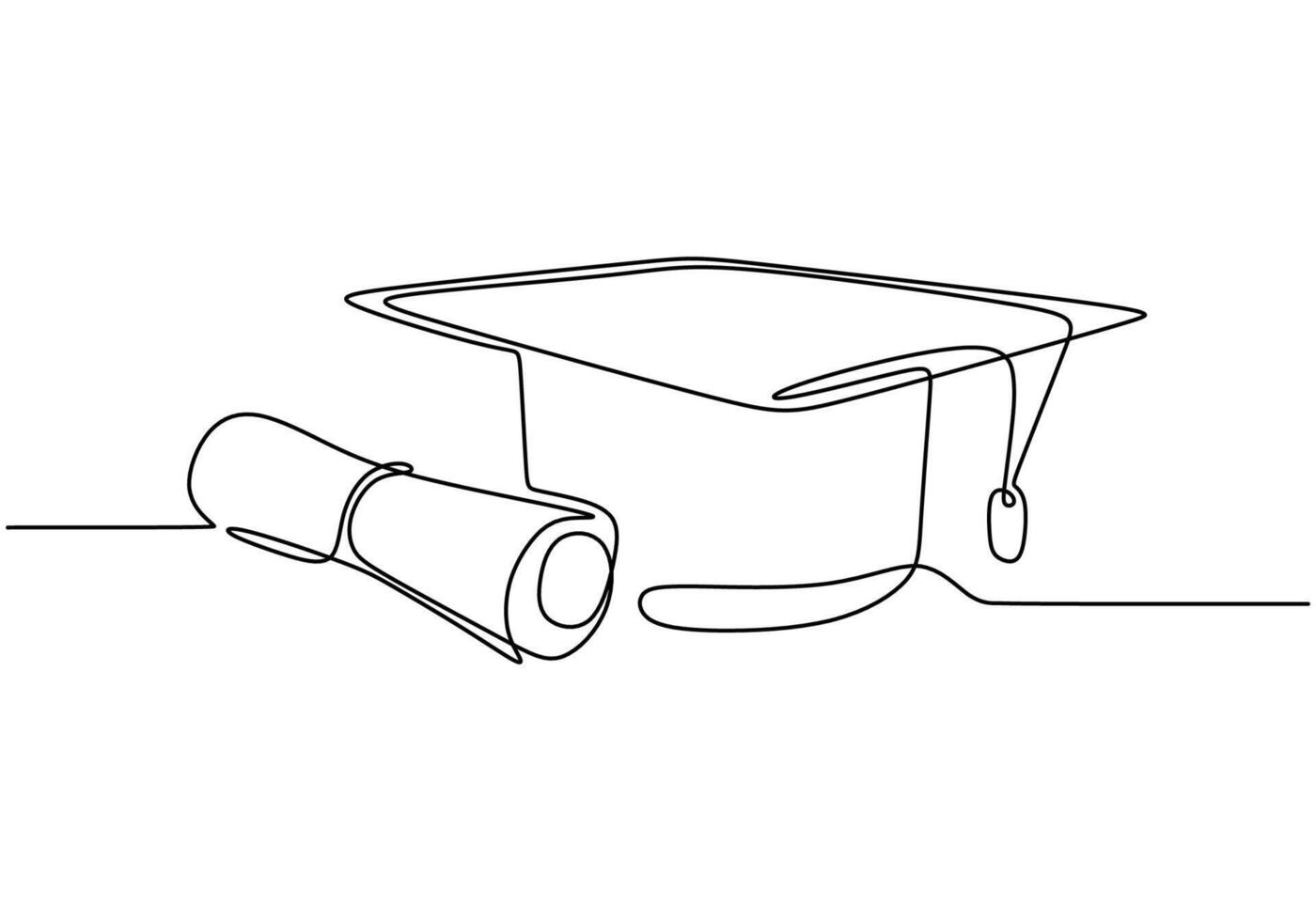 Graduation cap and diploma line drawing vector