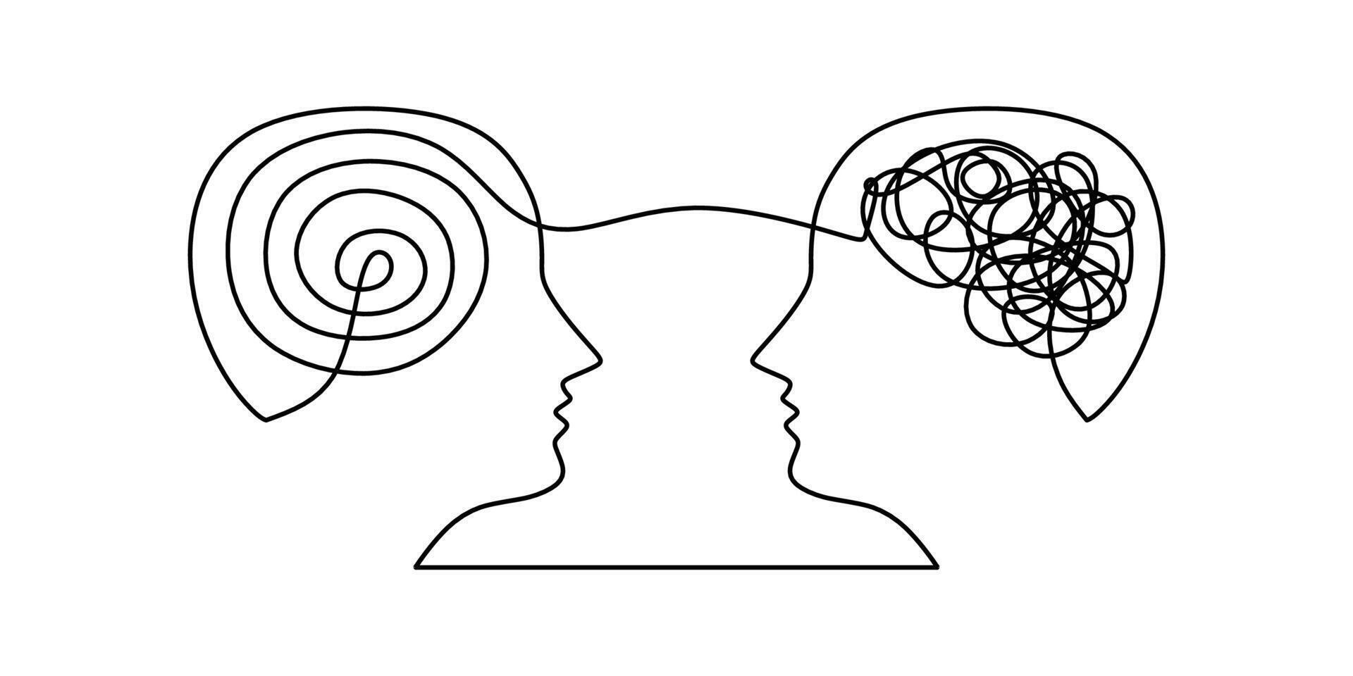Two heads with swirling lines drawing vector