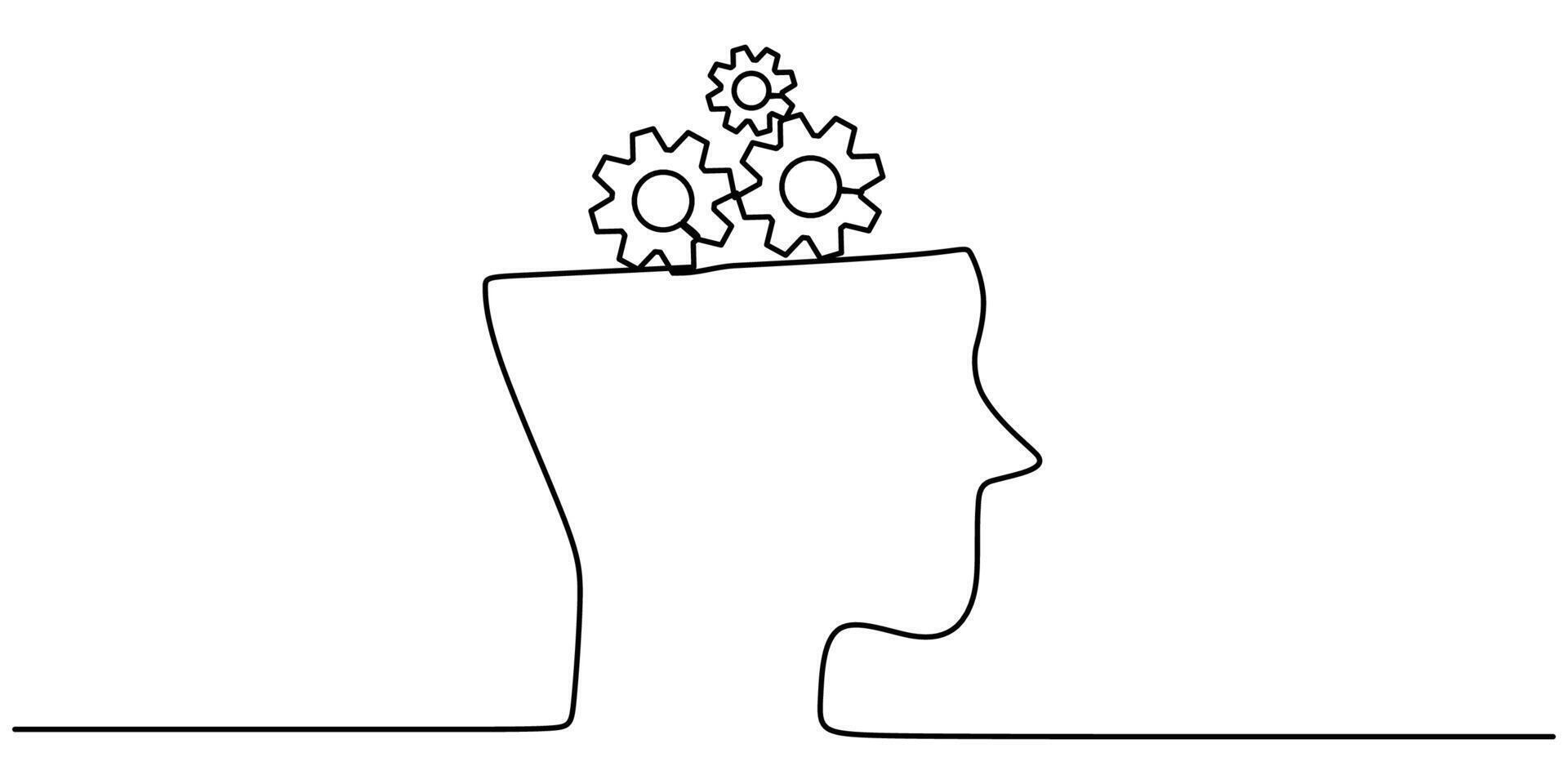 Gear in head one line drawing vector