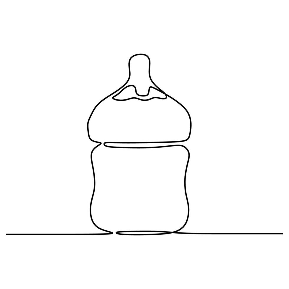 Child feeding bottle continuous line art vector