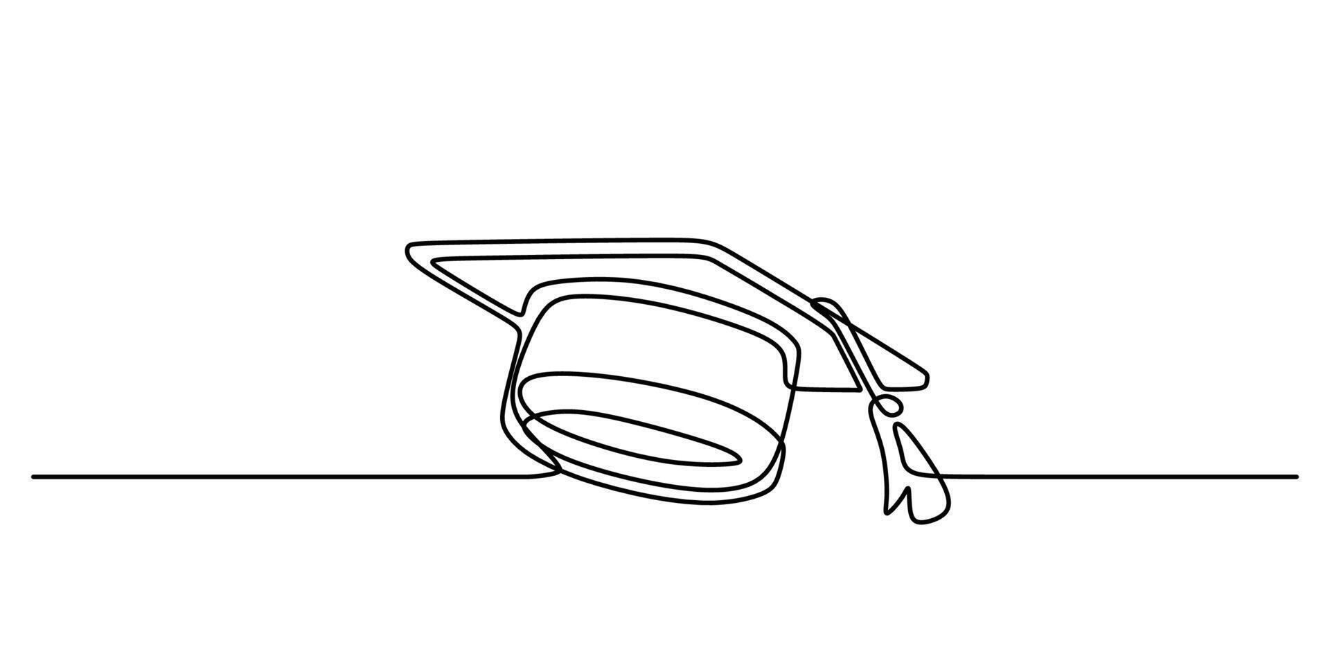 Academic graduation cap one line drawing vector