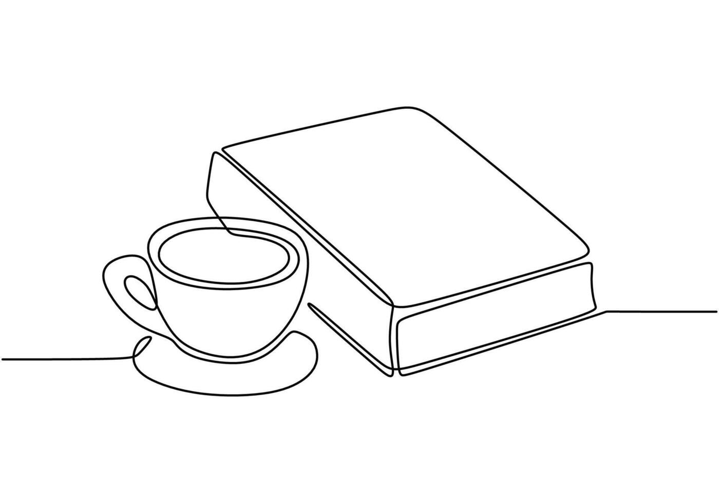 Coffee cup and book one line drawing vector