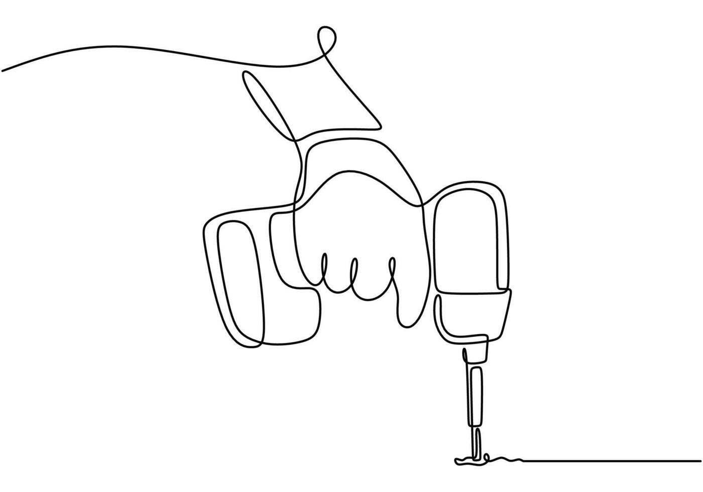Hand holding drill one line drawing vector