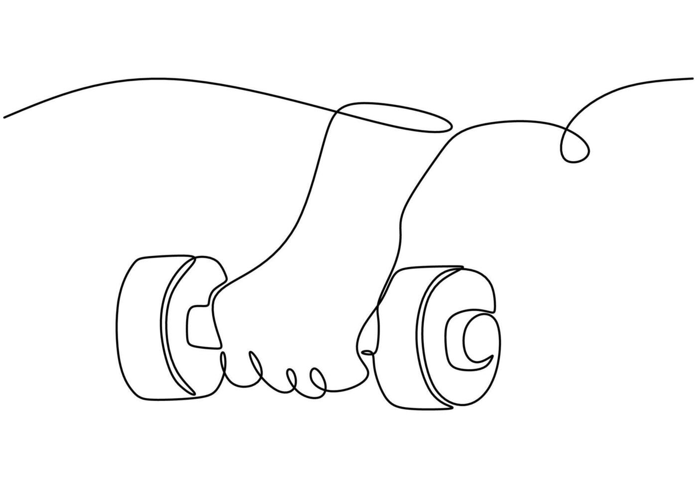 Hand holding a dumbbell in continuous line drawing. Fitness and sport design. vector