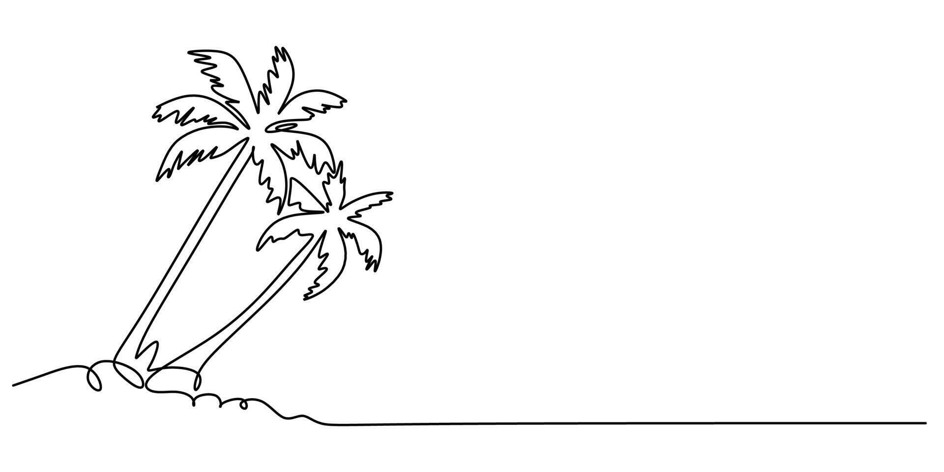 Coconut palm tree in continuous line drawing. Relaxation and beach view concept. vector