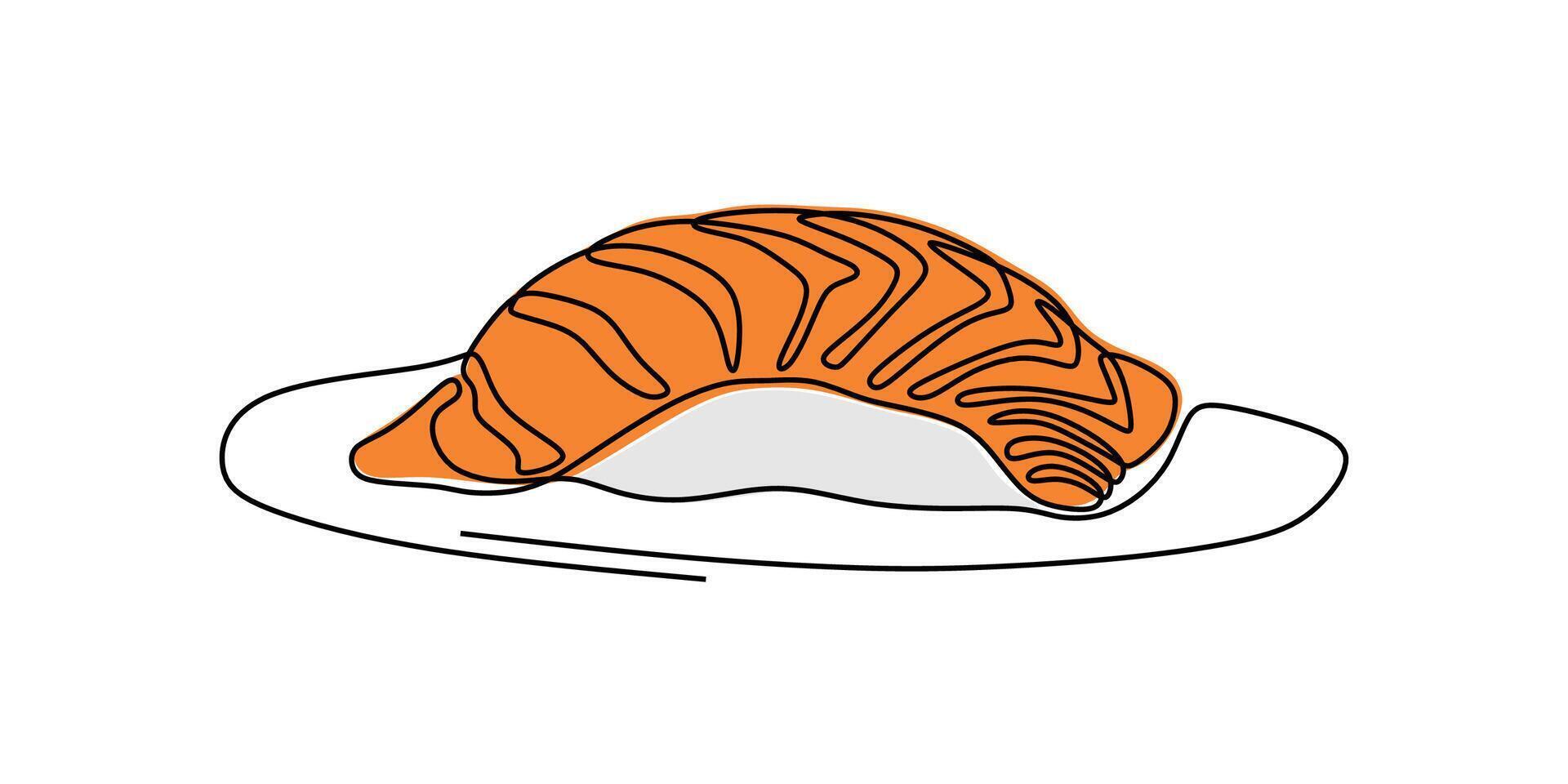 Japanese sushi one line drawing vector
