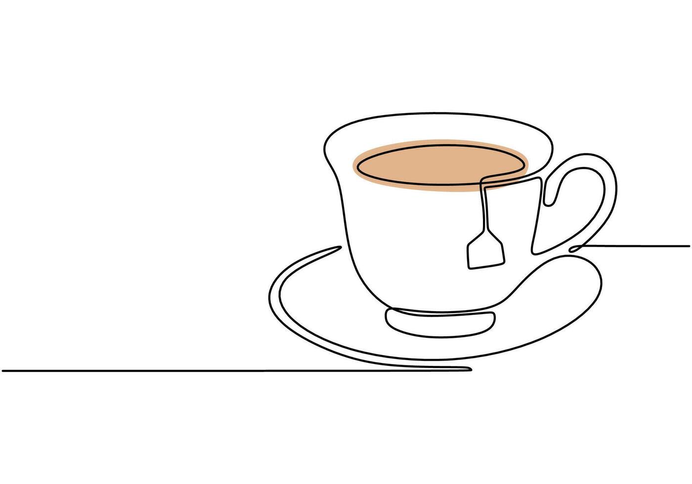 Tea in a cup continuous line drawing. Minimalist drink concept isolated on white background. vector