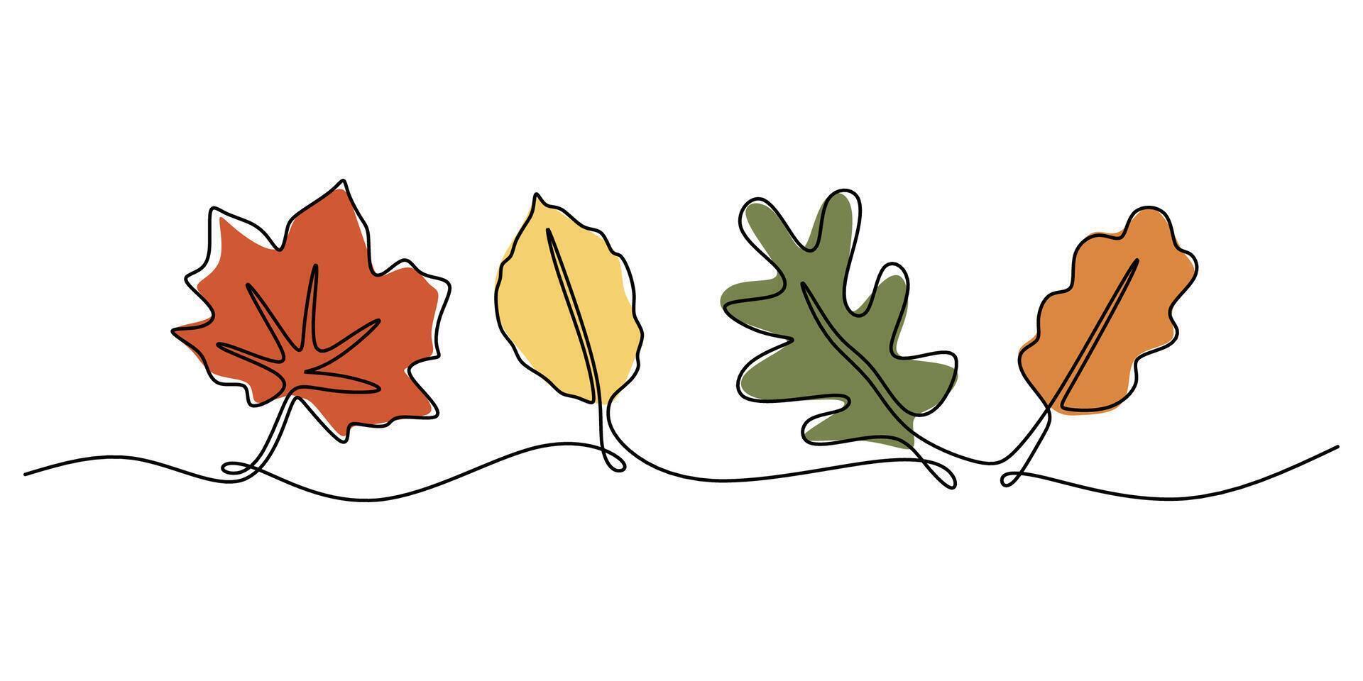 Autumn maple leaf in one line drawing. Seasonal nature decoration concept. vector