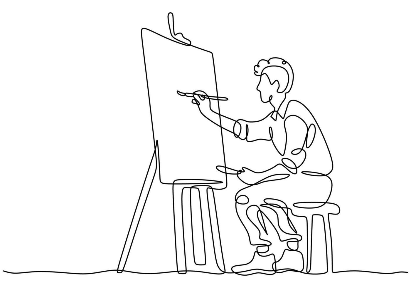 Man artist painting on canvas line drawing vector