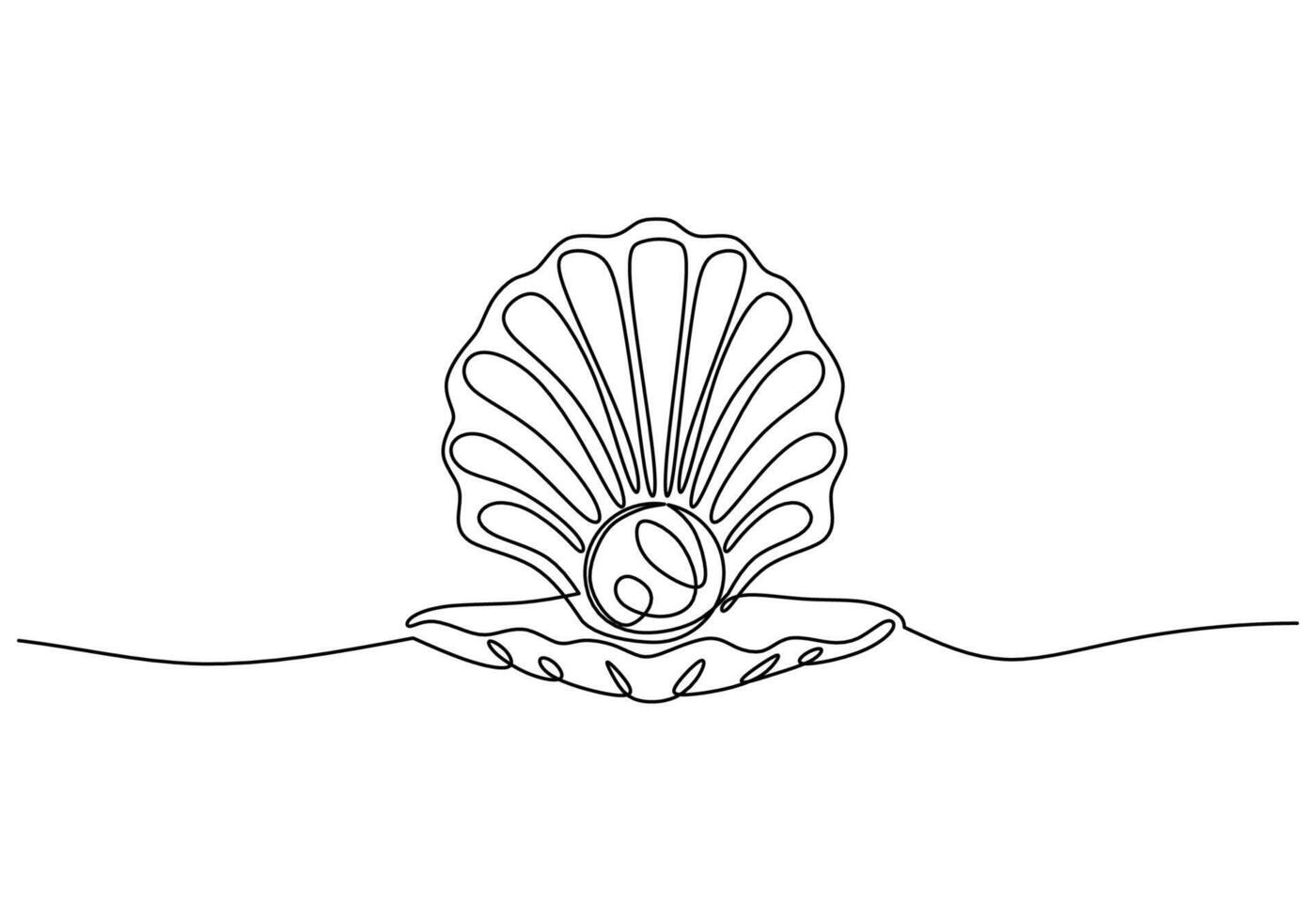 Pearl in open scallop shell line art vector
