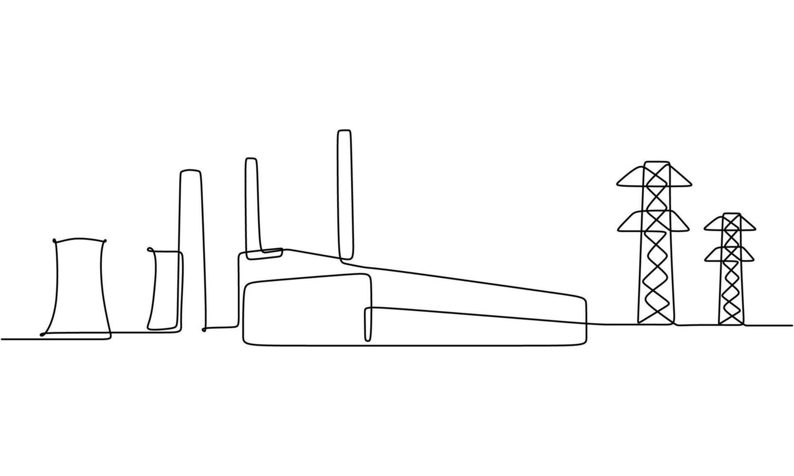 Power Plant Single Line Drawing for Energy Generation Icon vector