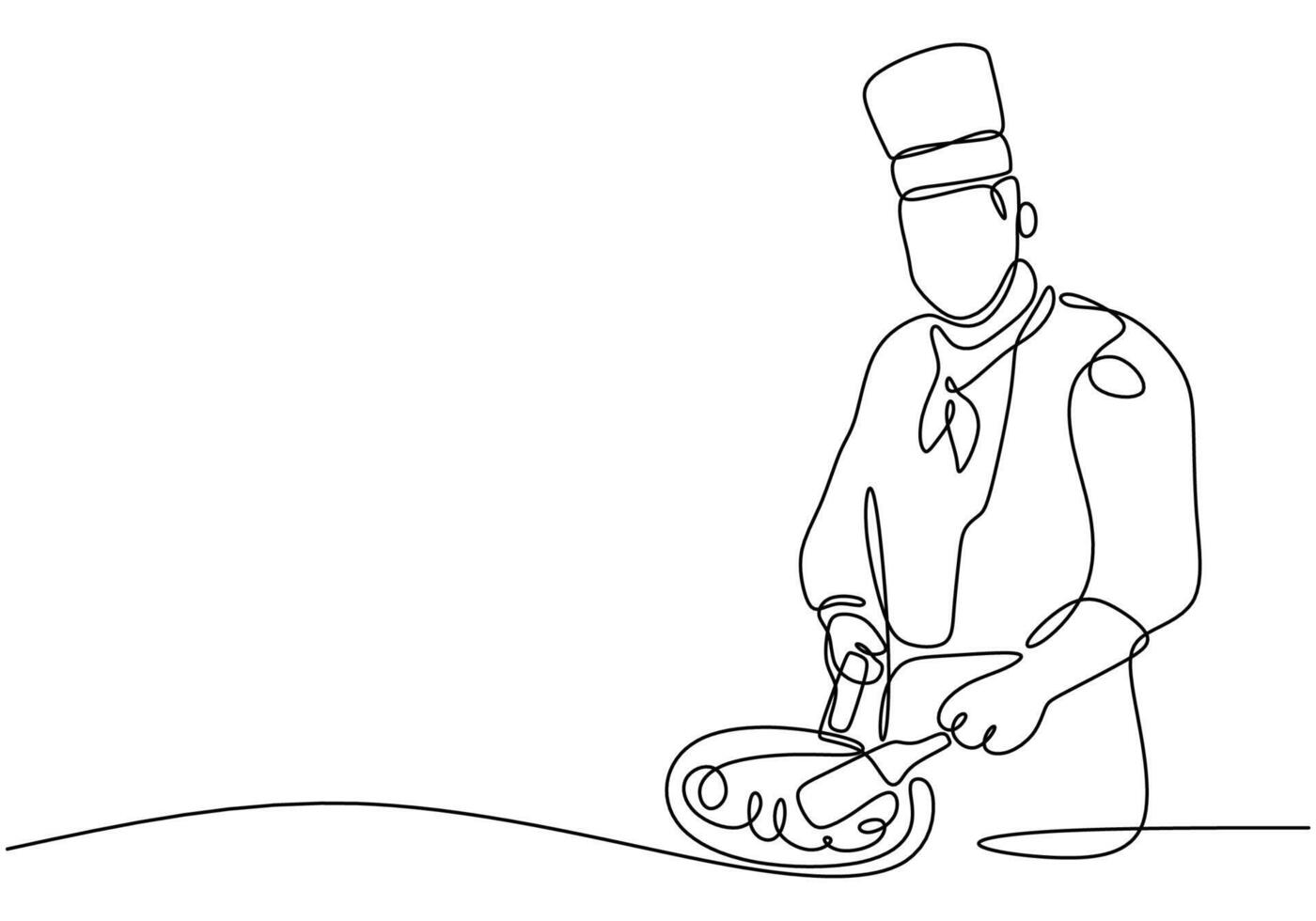 Chef preparing food in kitchen line art vector