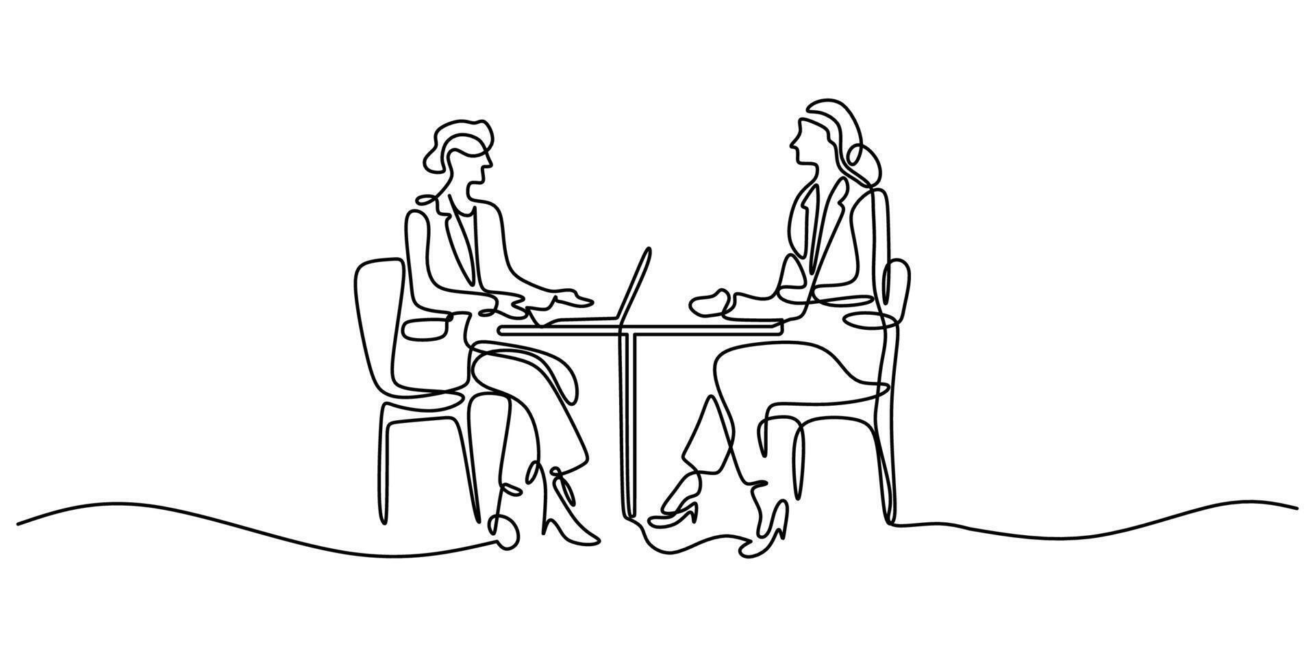 Two women in conversation line drawing vector