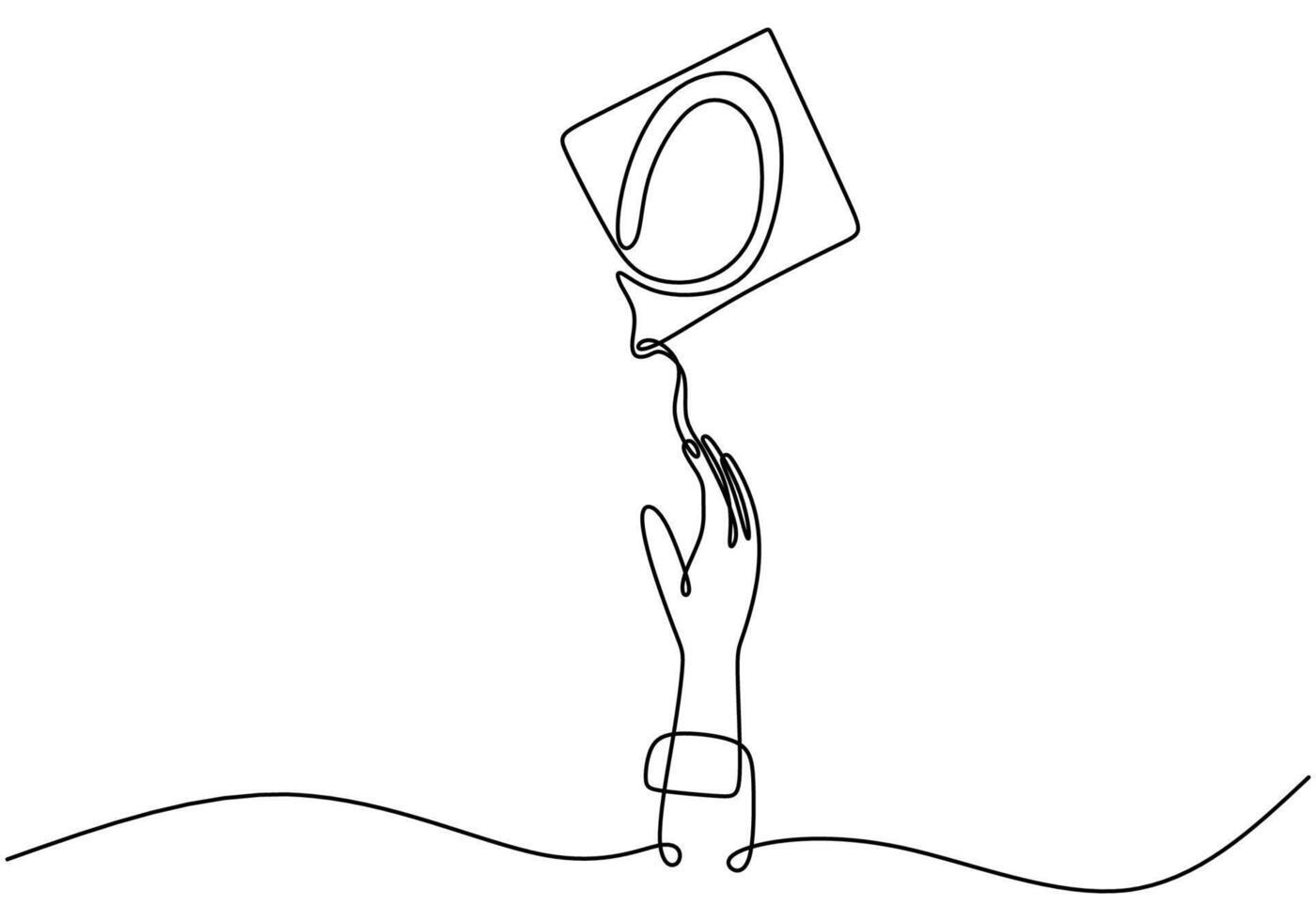 Hand tossing graduation cap line art. vector