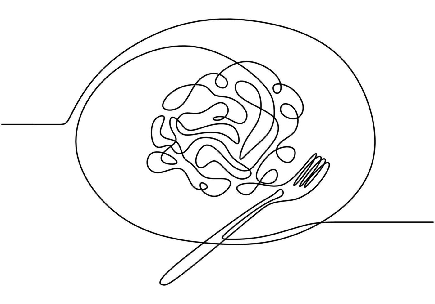 Spaghetti and pasta noodles depicted in one continuous line drawing. Italian food concept illustration. vector