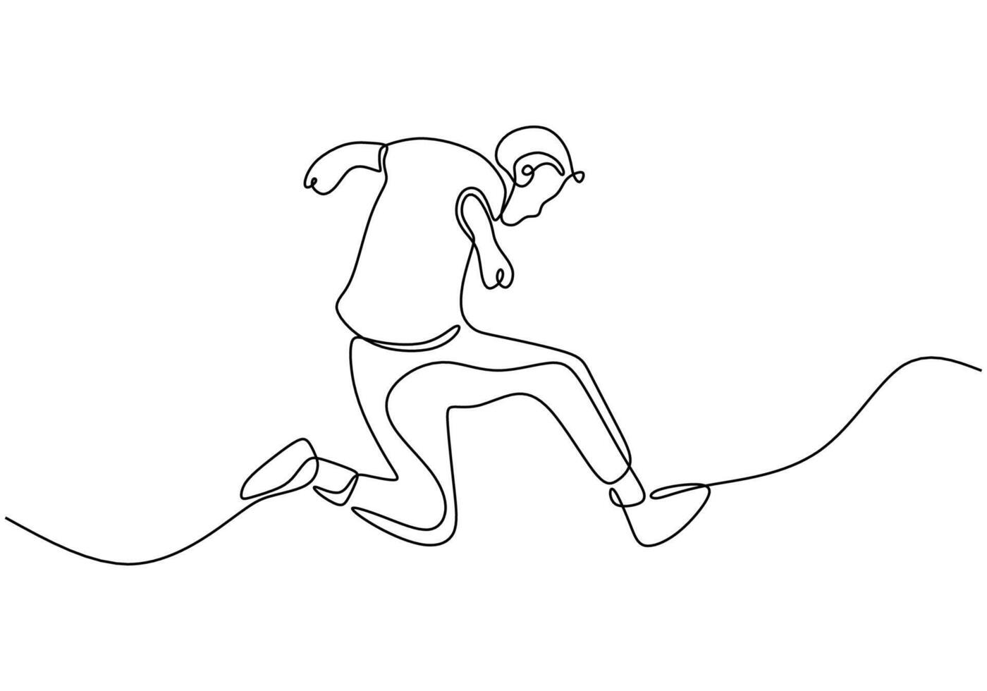 Man in mid jump one line drawing vector