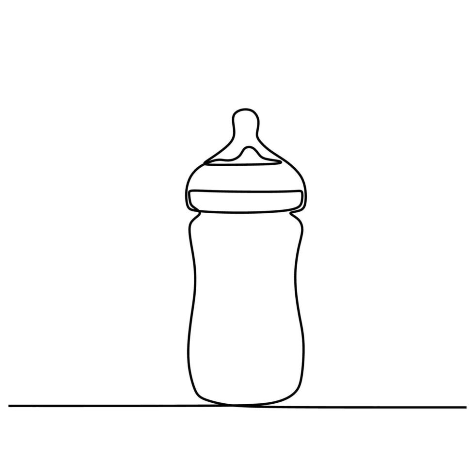 Baby feeding bottle one line drawing vector