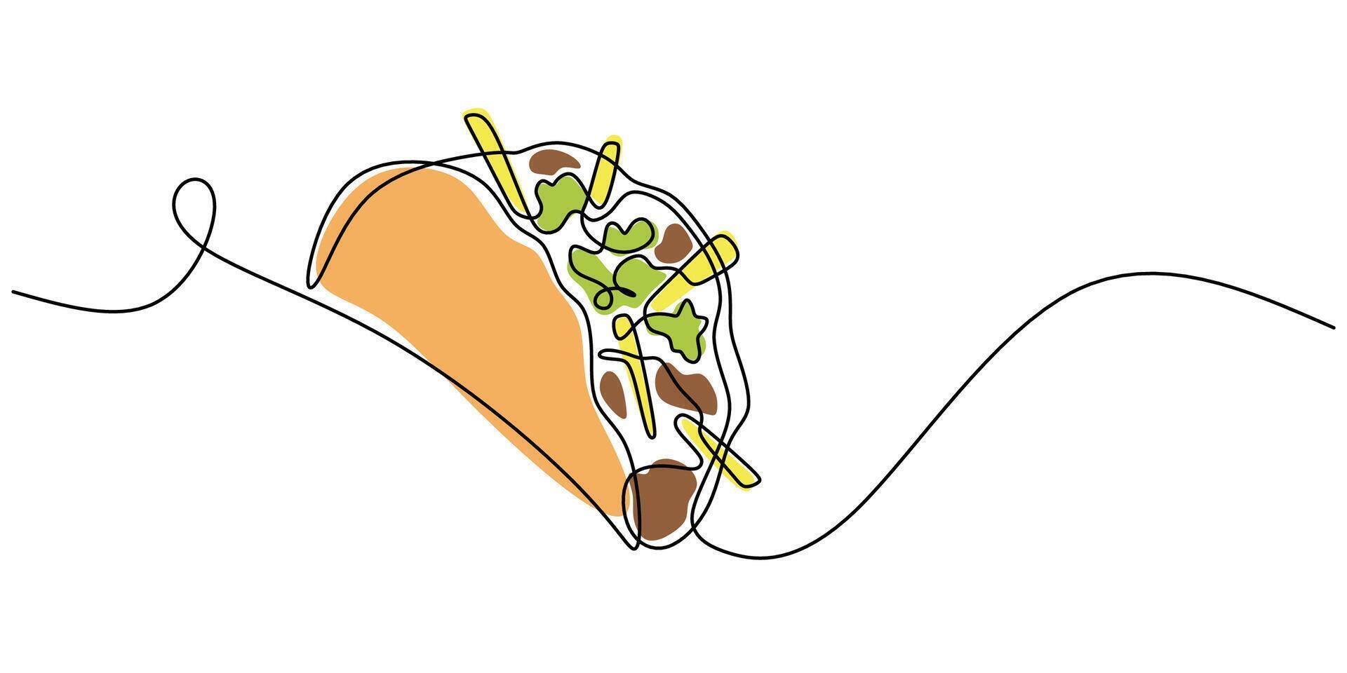 Mexican taco one line drawing vector