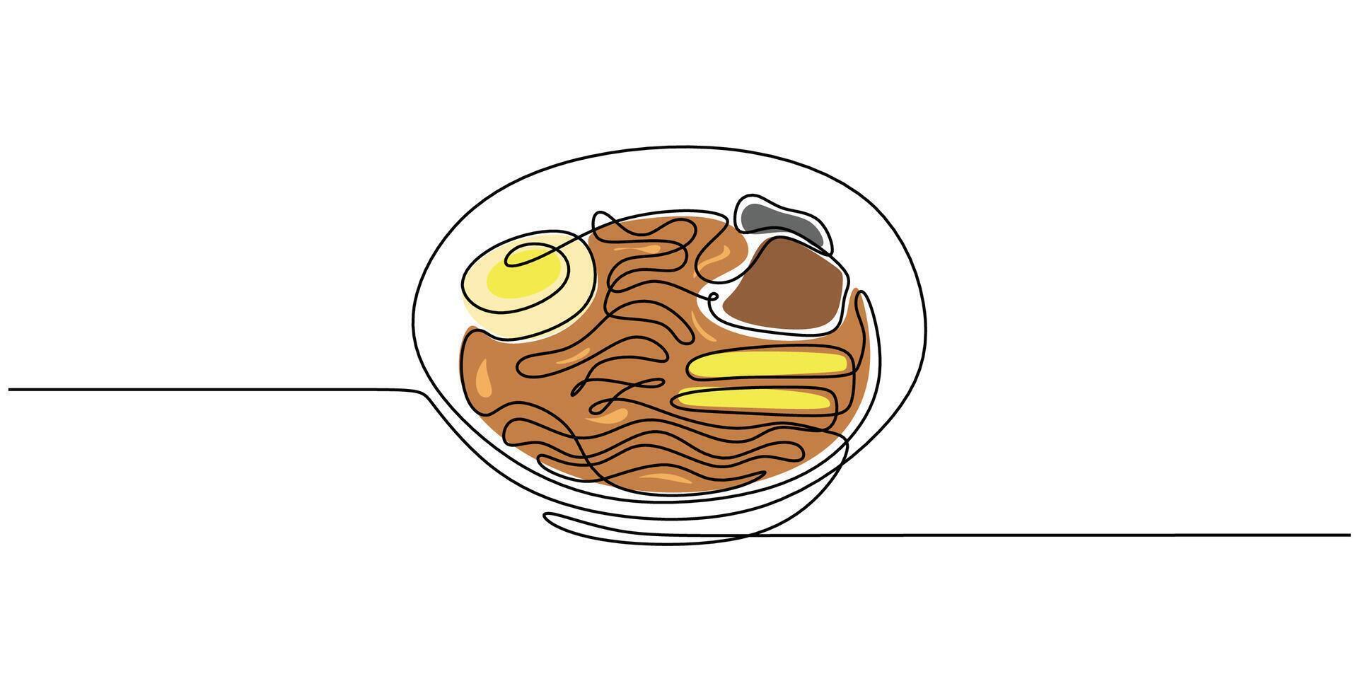Japanese ramen bowl continuous line art vector